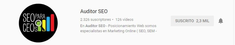 Canal de youtube sobre marketing digital de Auditor SEO
