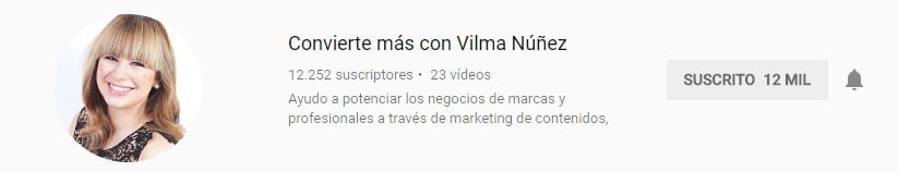 Canal de youtube sobre marketing digital de Vilma Núñez
